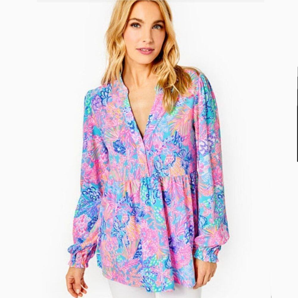 Lilly Pulitzer Tunic Top Womens Medium Winona Splendor in the Sand Resort Preppy